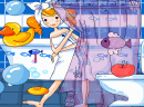 美眉的浴室-浴室里美眉穿着浴袍，还有只小鸭子呱呱。