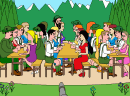 野餐会喂啤酒-室外野餐会，男男女女排排坐，谁渴了就说一..