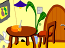 逃出浅黄色房间-一扇木门，一棵植物，一张桌子。浅黄色房间..