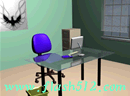 逃出玻璃电脑桌房间-一个画面很细腻的暗绿色房间，屋子正中有一..