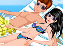 情侣海滨度假-年轻的情侣在海滨沙滩度假，你来为他们换上..