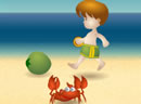 唯美沙滩钓螃蟹-小男孩在沙滩上抓螃蟹，按空格跳起躲开来回..