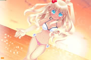 可爱漫画美少女-可爱动人的日式卡通美少女在海滩上秀甜美泳..
