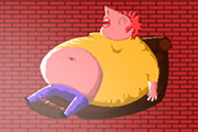 懒惰胖子吃汉堡-懒惰的胖子整天坐在椅子一边看电视一边吃汉..