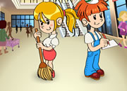 商场打工偷懒玩儿-女孩在商场当清洁工，趁主管没注意，就开始..