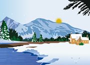 圣诞节冬季逃脱-美丽的湖边小屋,波光鳞鳞,白雪覆盖,格外清新..
