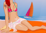玲珑曲线美泳装-夏季海滩上刚刚游泳上岸的女孩，纷彩的泳装..