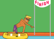 水滑道皮艇英雄-这是一场精彩的水上赛事，运动帅哥坐着小皮..