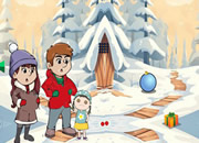 家庭圣诞节雪地脱困