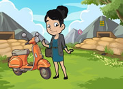 女孩的滑板车没电了